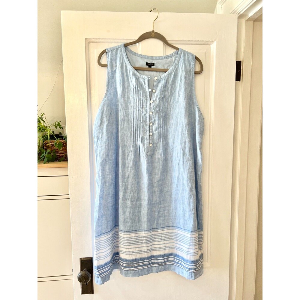 Talbots Women’s 16 Linen Shift Dress Seaside Stripe Lined Coastal Timeless Beach - Picture 3 of 11